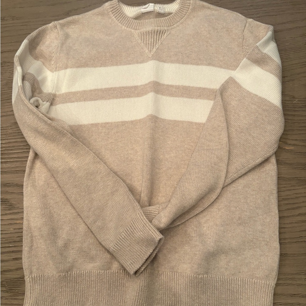 GAP Beige and Cream Striped Crewneck Sweater